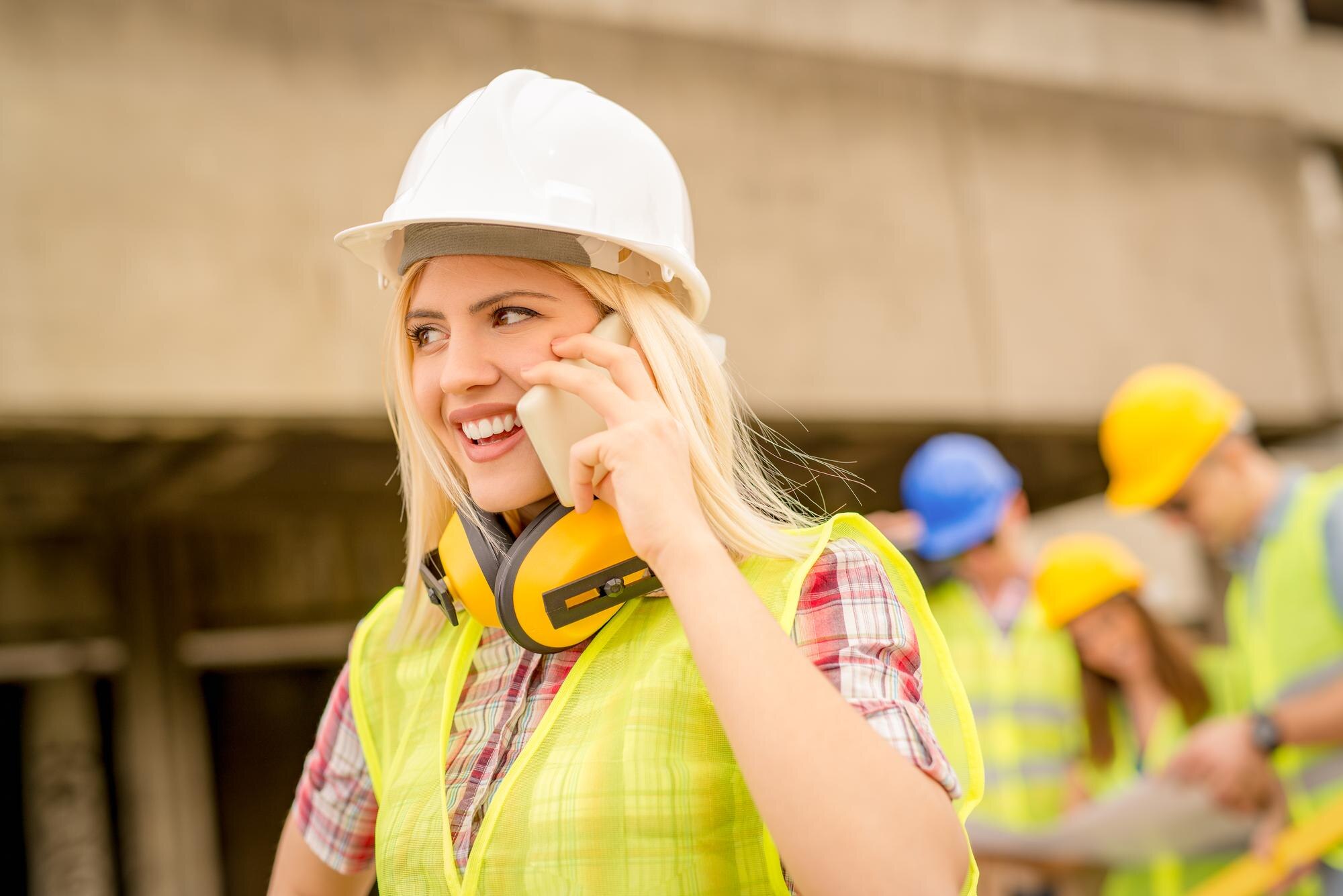 beautiful young female construction architects using phone construction site 360066 11755